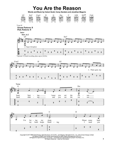 Calum Scott 'You Are The Reason' Sheet Music and Printable PDF Music Notes | Partituras de ...