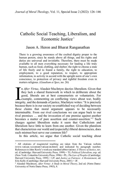 (PDF) Catholic Social Teaching, Liberalism, and Economic Justice