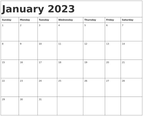 January 2023 Calendar Template