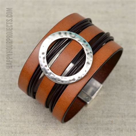 Wide DIY Leather Cuff Bracelet - Happy Hour Projects