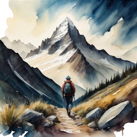 Premium Vector | Backpacker hiking watercolor illustration