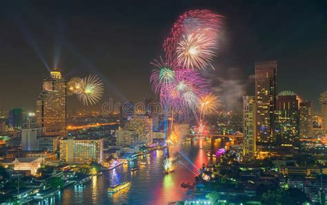 Fireworks` Bangkok New Year 2016, Thailand Stock Image - Image of architecture, boat: 85471043