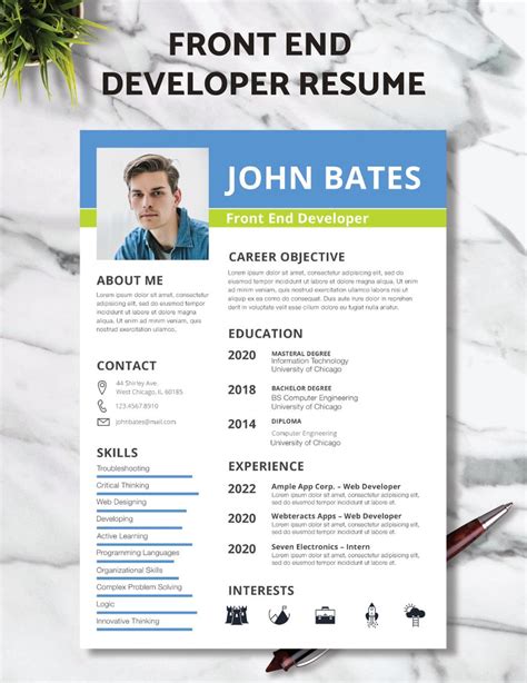 Front End Developer Resume in Publisher, Word, Pages, PSD - Download ...