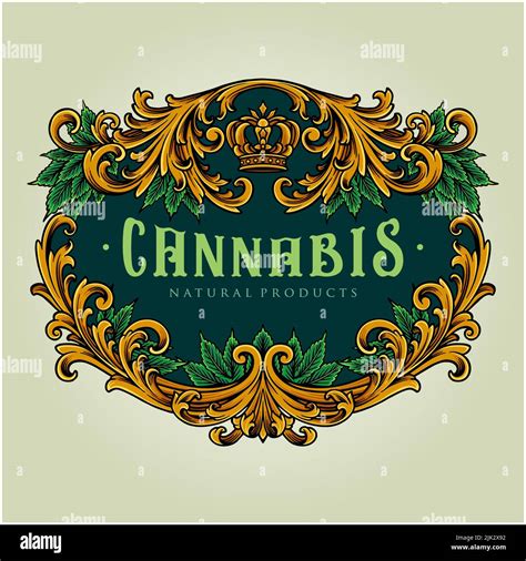 Elegant frame vintage cannabis flourish vector illustrations for your work logo, merchandise t ...