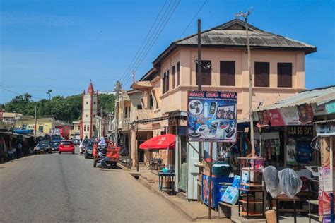 Cityscape of Local African Cape Coast Town with Ghana People and Cars ...