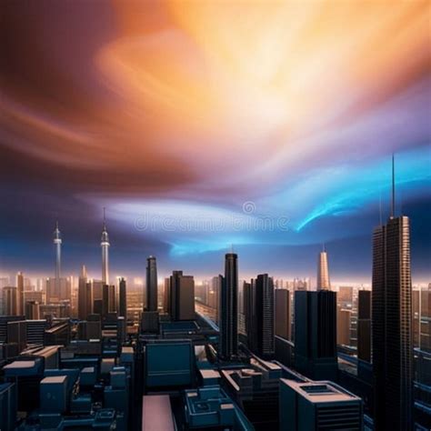 Stunning Night Sky Over a Futuristic City Stock Illustration ...