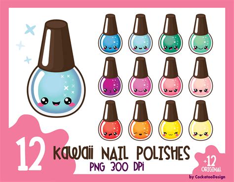 Kawaii Nail Polish Clipart Nail Polish Clip Art Manicure | Etsy