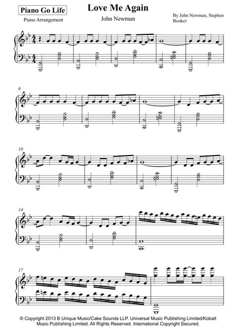 Love Me Again (arr. Piano Go Life) Sheet Music | John Newman | Piano Solo