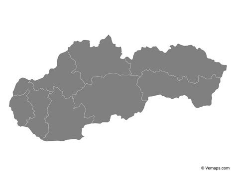 Grey Map of Slovakia with Regions | Free Vector Maps