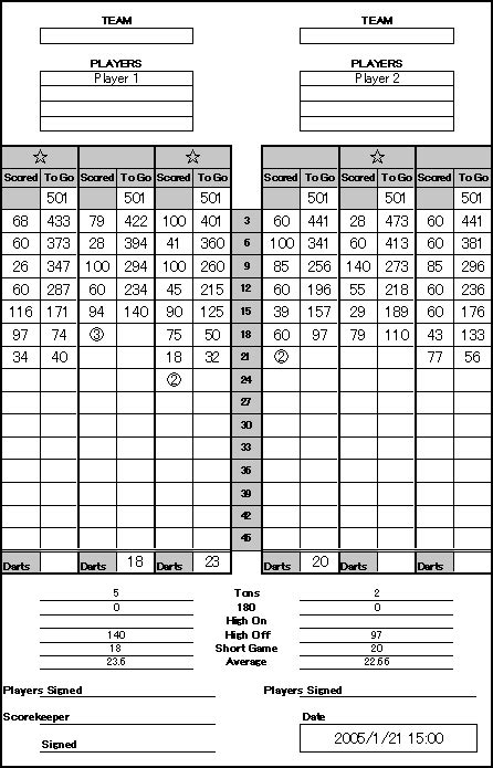 501 Dart Score Sheets Printable