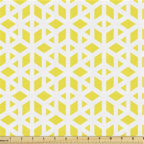 Yellow and White Fabric by the Yard, Geometric Shapes Rhombus Pattern and Triangles Monochrome ...