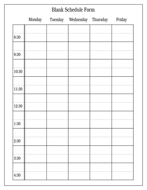 4 Week Blank Rotating Schedule Calendar