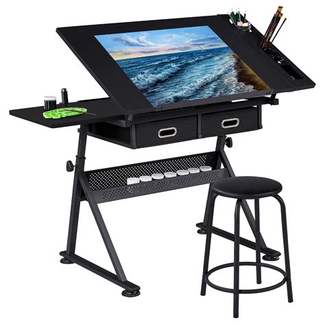 YAHEETECH Art Craft Table Drawing Table Height Adjustable Drafting Desk Work Station with ...