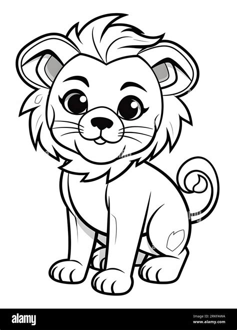 An illustration of a cartoon lion cub sketch on a white background Stock Photo - Alamy