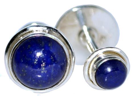 Sterling SILVER Blue Lapis Double sided Cufflinks, Round Gemstone Cufflink, NEW Boxed Mens Gifts ...