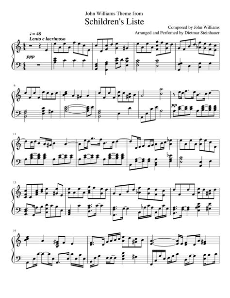 John Williams Schindler's List Sheet Music Notes, Chords Download Printable Piano Solo PDF Score ...