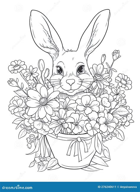 A Bunny with Flowers in a Vase. AI Generative Image. Stock Illustration - Illustration of bunny ...