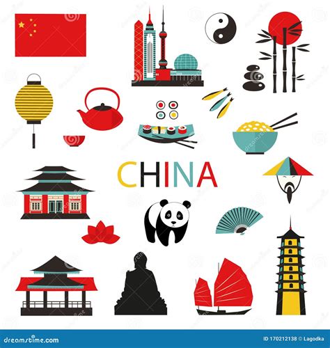 China Travel Asian Traditional Culture Symbols Set Isolated on White. Stock Vector ...