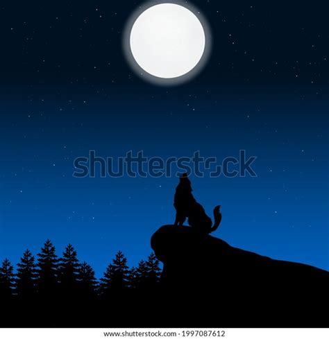 Landscape Wolf Silhouettes Howling Under Full Stock Vector (Royalty ...