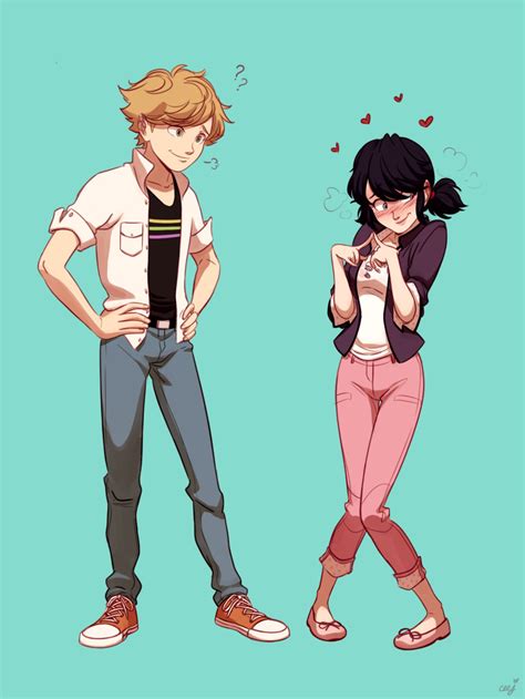 Safebooru - ? adrien agreste black hair blonde hair blush ceejles clueless converse denim ...