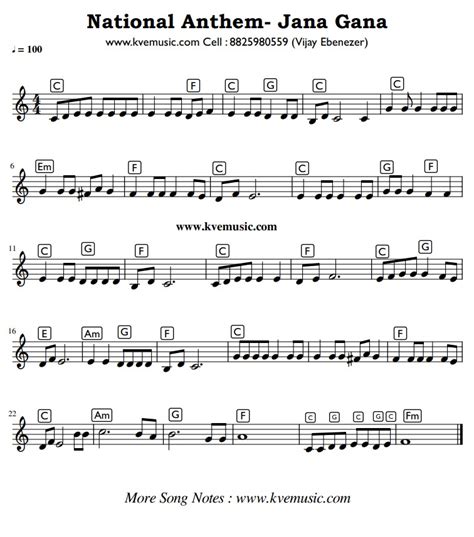 National Anthem- Keyboard Piano Notation Sheet Music Notes PDF - KVE MUSIC