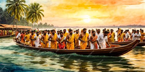 Premium AI Image | happy onam Kerala boat race competition