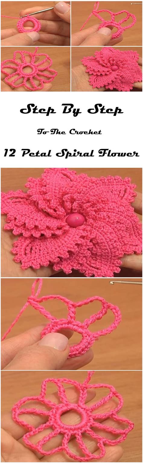 How To Crochet 12-Petal Spiral Flower - Tutorial | Crochet, Crochet flowers, Crochet flower patterns