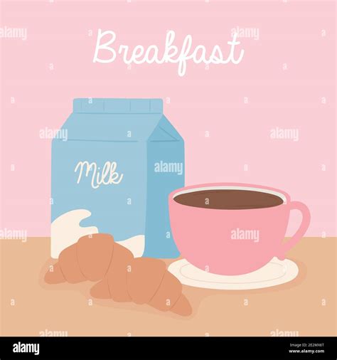 breakfast milk box coffee cup croissant delicious food cartoon vector illustration Stock Vector ...