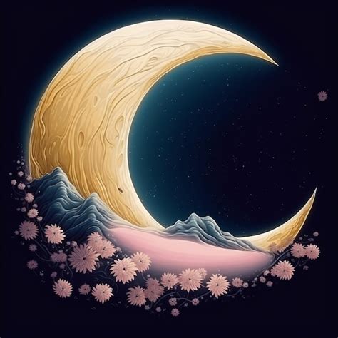 Premium AI Image | Illustration of a moon with a mountain in the ...