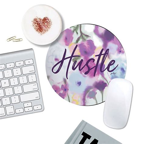 Amazon.com : Hand Painted Watercolor Floral Mouse Pad Quote Mousepad with Hustle Screenprint ...