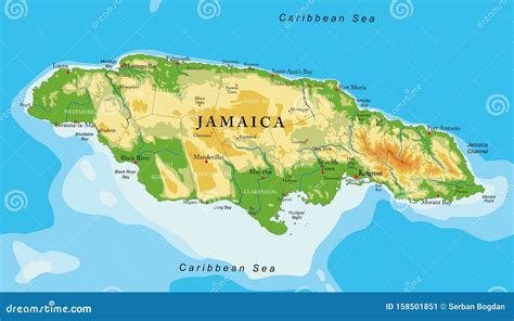 Jamaica physical map stock vector. Illustration of kingston - 158501851