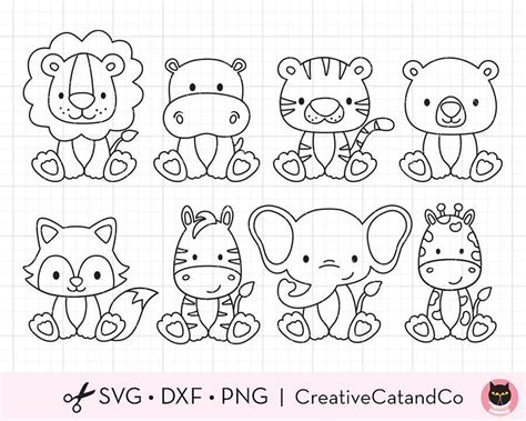 Outline Wild Safari Animal SVG Cut Files | CreativeCatandCo