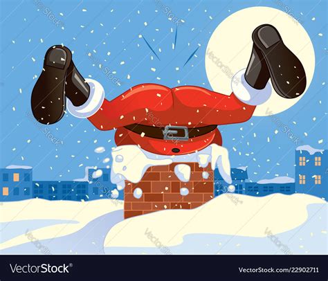 Funny santa claus stuck in the chimney cartoon Vector Image