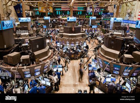 Looking downwards at the trading floor of the New York Stock Exchange ...