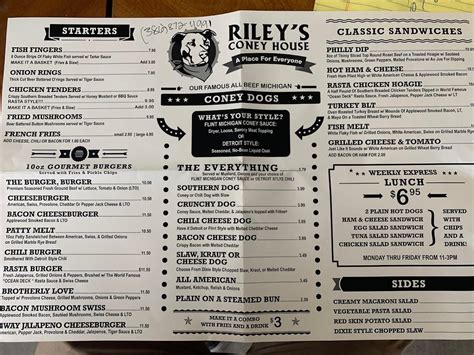 Menu at Riley's Coney House restaurant, Port Orange