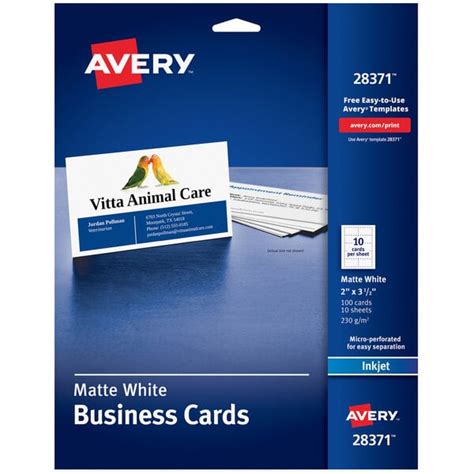 Avery 28371 2" x 3 1/2" Matte White Micro Perforated Edge Two-Sided Business Card - 100/Pack