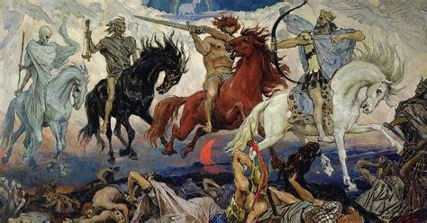 The Four Horsemen of the Apocalypse, 1887 (oil on canvas) by Vasnetsov, Victor Mikhailovich ...