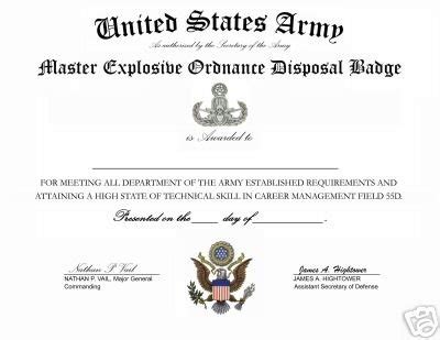 U.S. Army EOD Badge Certificate Basic or Master | #45353876