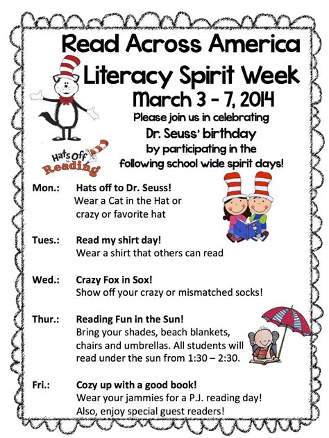 Read Across America Spirit Week | Dr seuss classroom, Dr seuss activities, Dr seuss day