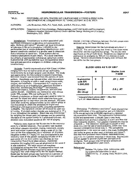 (PDF) Peritonsillar infiltration with bupivacaine and pethidine for relief of post-tonsillectomy ...