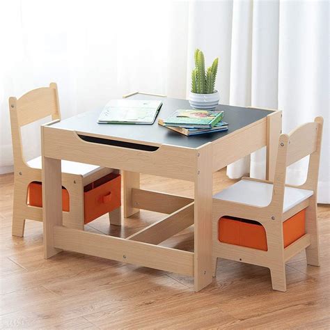 Costzon Kids Table and 2 Chairs Set, 3 in 1 Wooden Table Furniture for ...