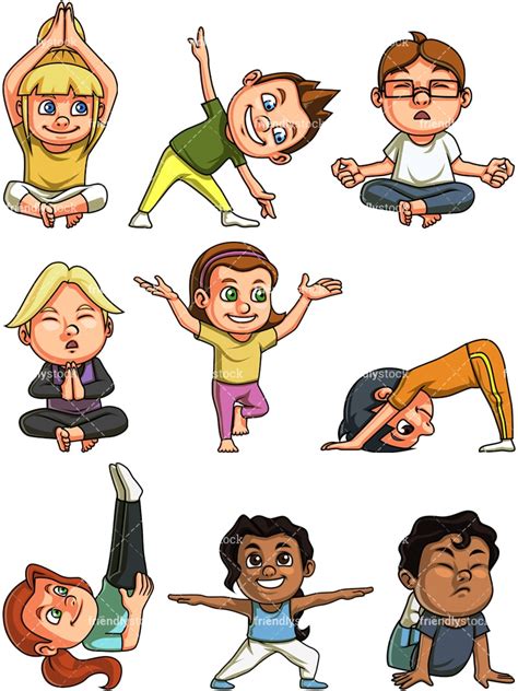 Kids Doing Yoga Cartoon Clipart Vector - FriendlyStock