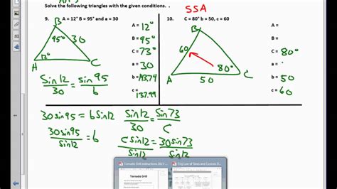 Plane Trigonometry Unit 3.1 Notes Law of Sines Worksheet last two problems 2016 - YouTube