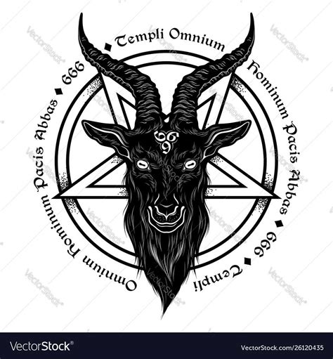 Baphomet demon goat head hand drawn print or blackwork flash tattoo art design vector ...