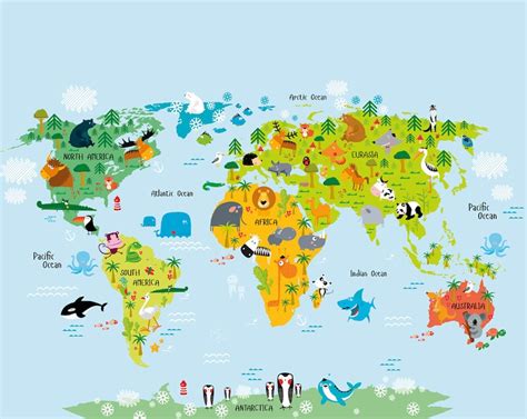 Children's World Map Wallpaper Mural Educational World | Etsy Canada