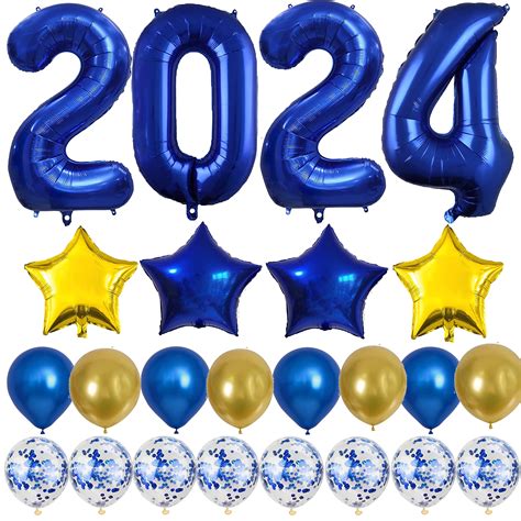 2024 Balloons 40 inch Blue Foil Number Balloons for 2024 New Year Eve Graduation Decorations ...