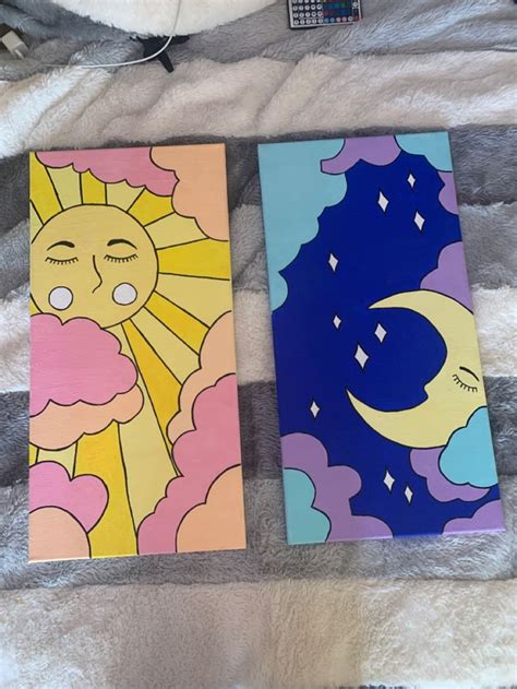 Sun and moon acrylic painting | Canvas painting designs, Mini canvas ...