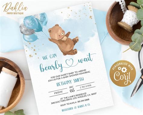 We Can Bearly Wait Baby Shower Invitation Template Bear with | Etsy