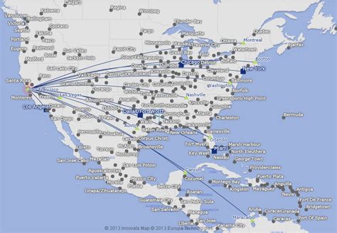 American Airlines route map - North America from San Francisco