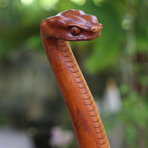 Kiva Store | Hand Carved Mahogany Wood Snake Walking Stick - Snake Head